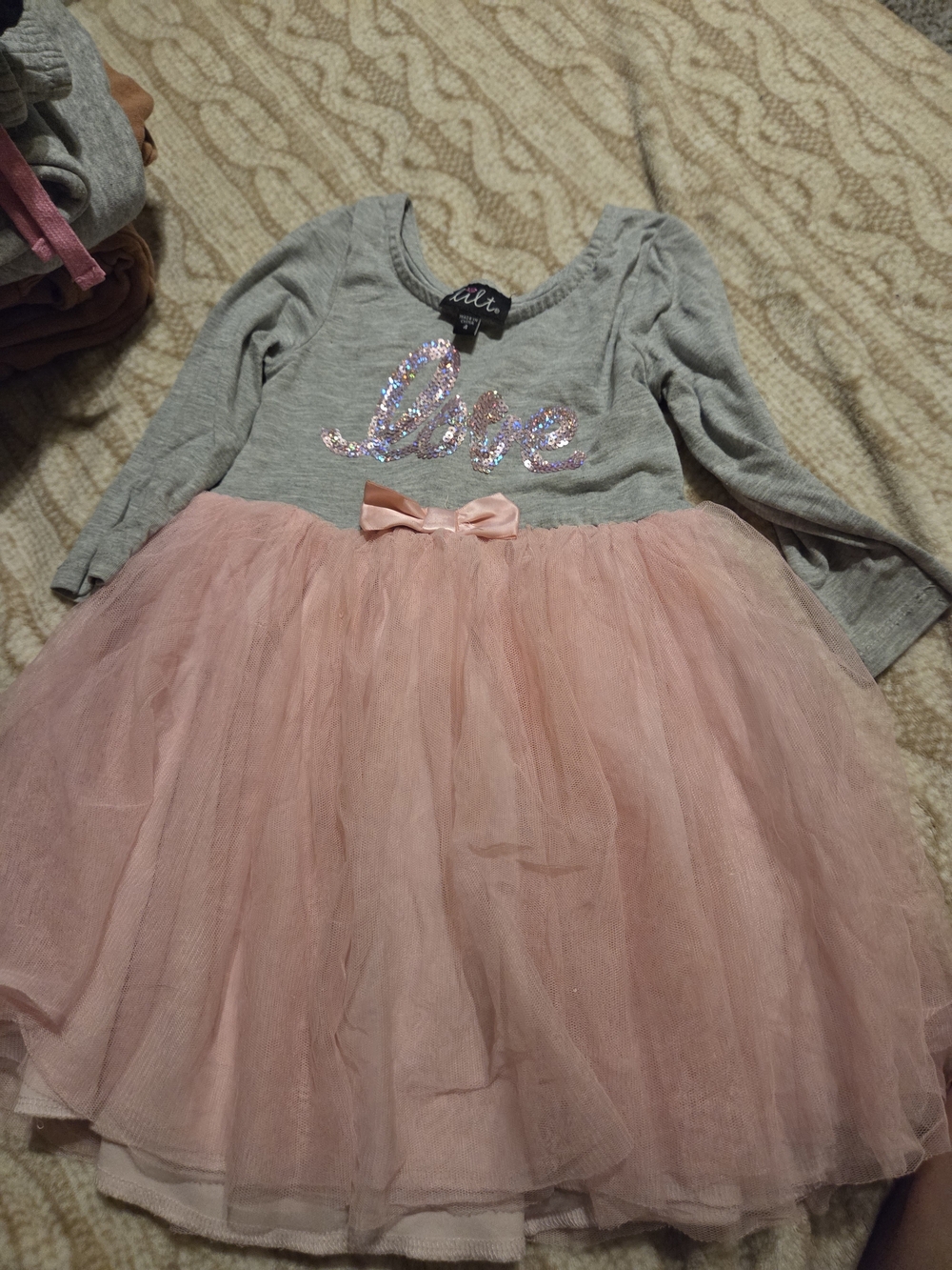 lilt Gray and Pink Tulle Dress with Sequin "love"